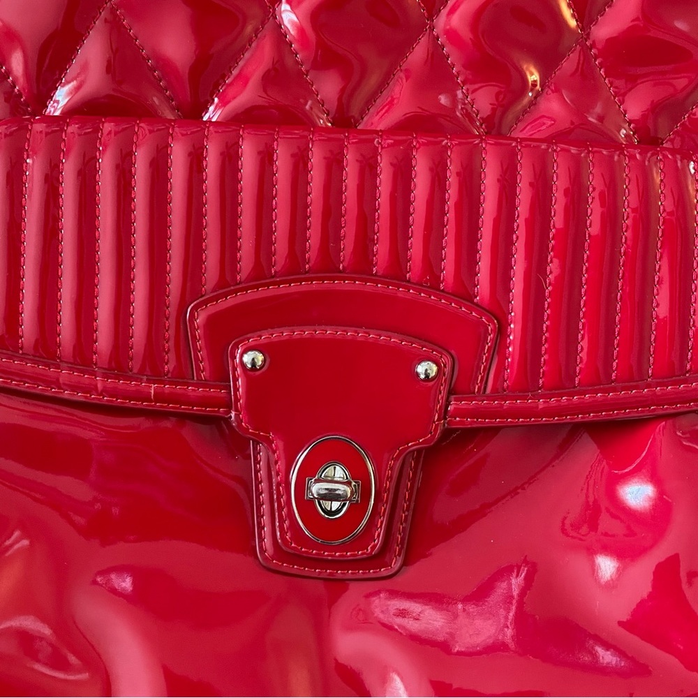 Coach Red Patent Quilted Shoulder Bag with Chain Straps - Picture 2 of 11